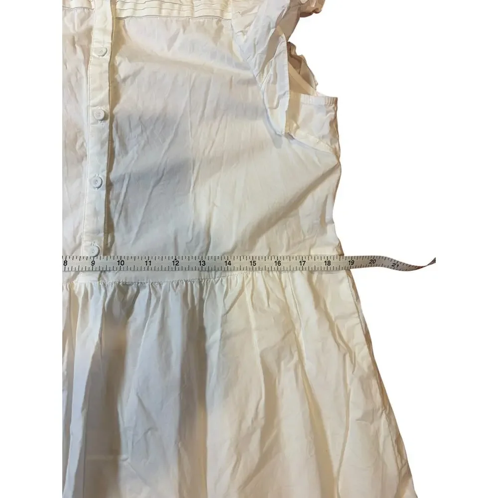 SEA New York Women's Multi Tier Dress SMALL White Flutter Sleeve Button Front